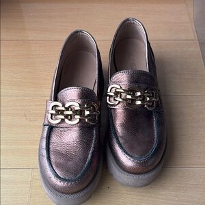 Metallic Loafers with Gold Chain Accent